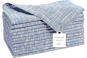 Cotton Clinic 12 Pack Farmhouse Style Slub Textured 18x18 Cloth Dinner Napkins, 100% Cotton for Everyday Use and Events - Soft and Durable Cocktail Napkins, Wedding Dinner Napkins, Navy Blue