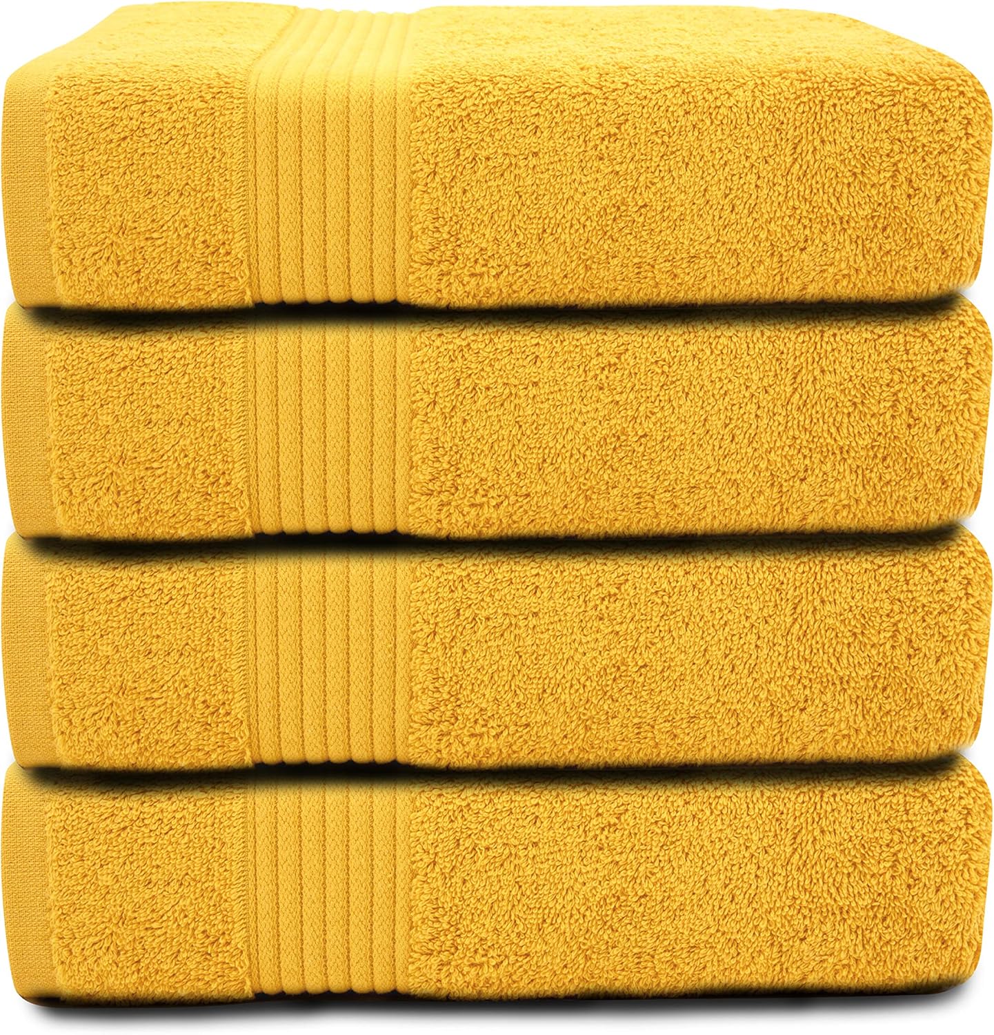 Adam Home Premium Bath Towel Set (Mustard, 4 Pack) 100 Combed Cotton