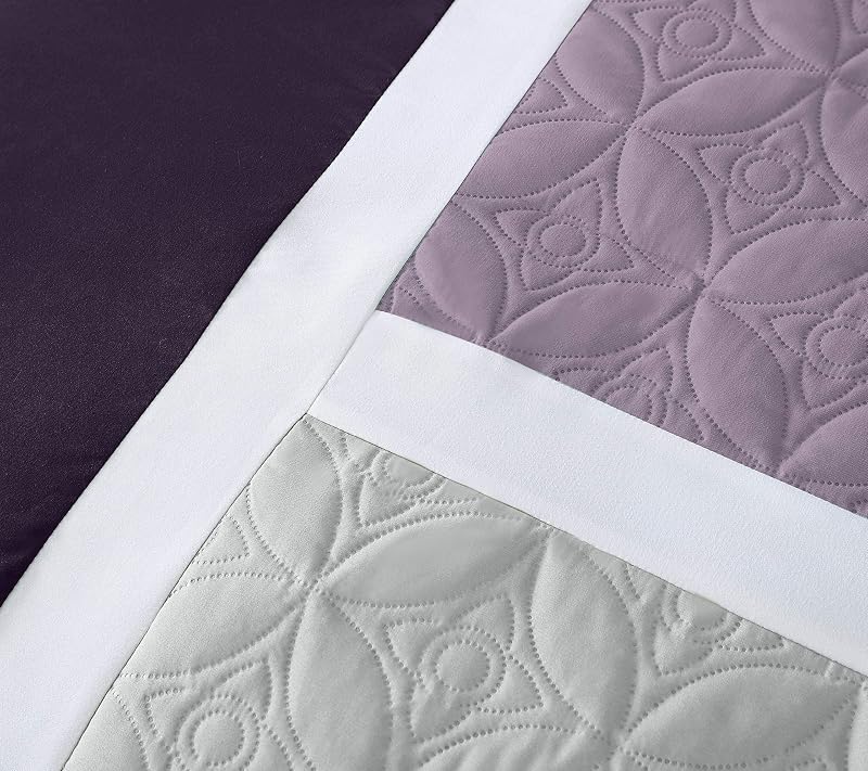 Upland 7-teiliges Steppdecken-Set, Patchwork-Design, Lavendel/Grau/Lila, Queen-Size-Bett — Foto 4 von 8