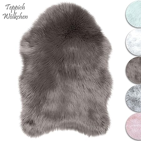 Teppich Wölkchen Lammfell-Teppich Kunstfell Schaffell Imitat | Wohnzimmer Schlafzimmer Kinderzimmer | Als Faux Bett-Vorleger 