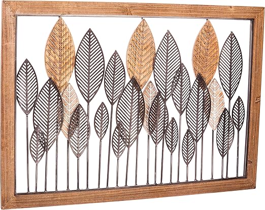 Amazon Com Decoracion De Pared De Metal Y Madera Diseno De Hojas