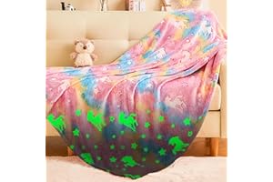 Ramees Glow in The Dark Unicorn Blanket, Cute Blanket for Kids Toddlers Girls Boys, Cozy Soft Fluffy Fuzzy Flannel Fleece Blanket for Couch Sofa Bed
