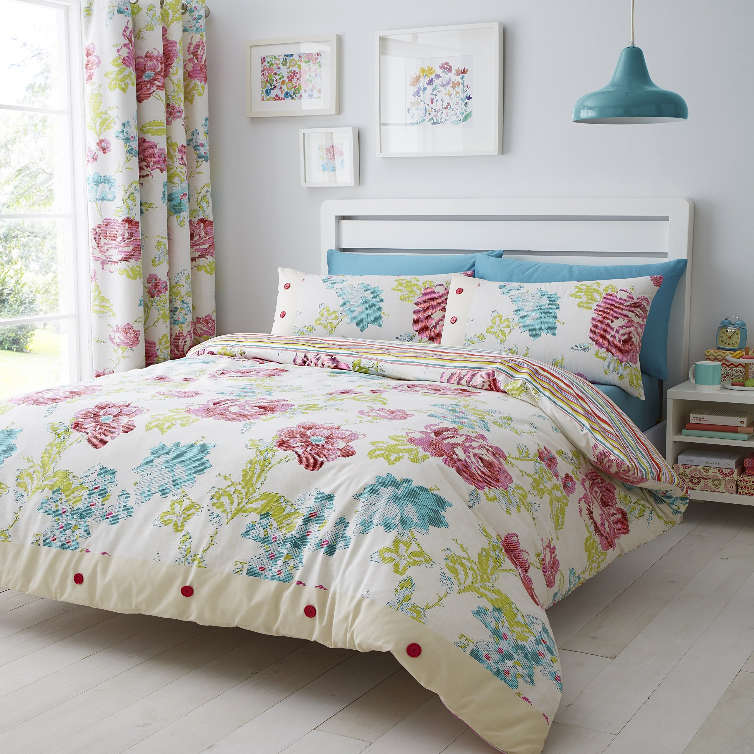Catherine Lanfield Bed Linen STAB Stitch Floral 140 x 200 + 70 x 90 cm, Twin