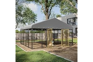 Muphyers 10X10FT Dog Kennel Outside Double Door Dog Kennel Outdoor with Feeding, Heavy Duty Outdoor Dog Crate Durable Dog Cage with Roof & Double Lock