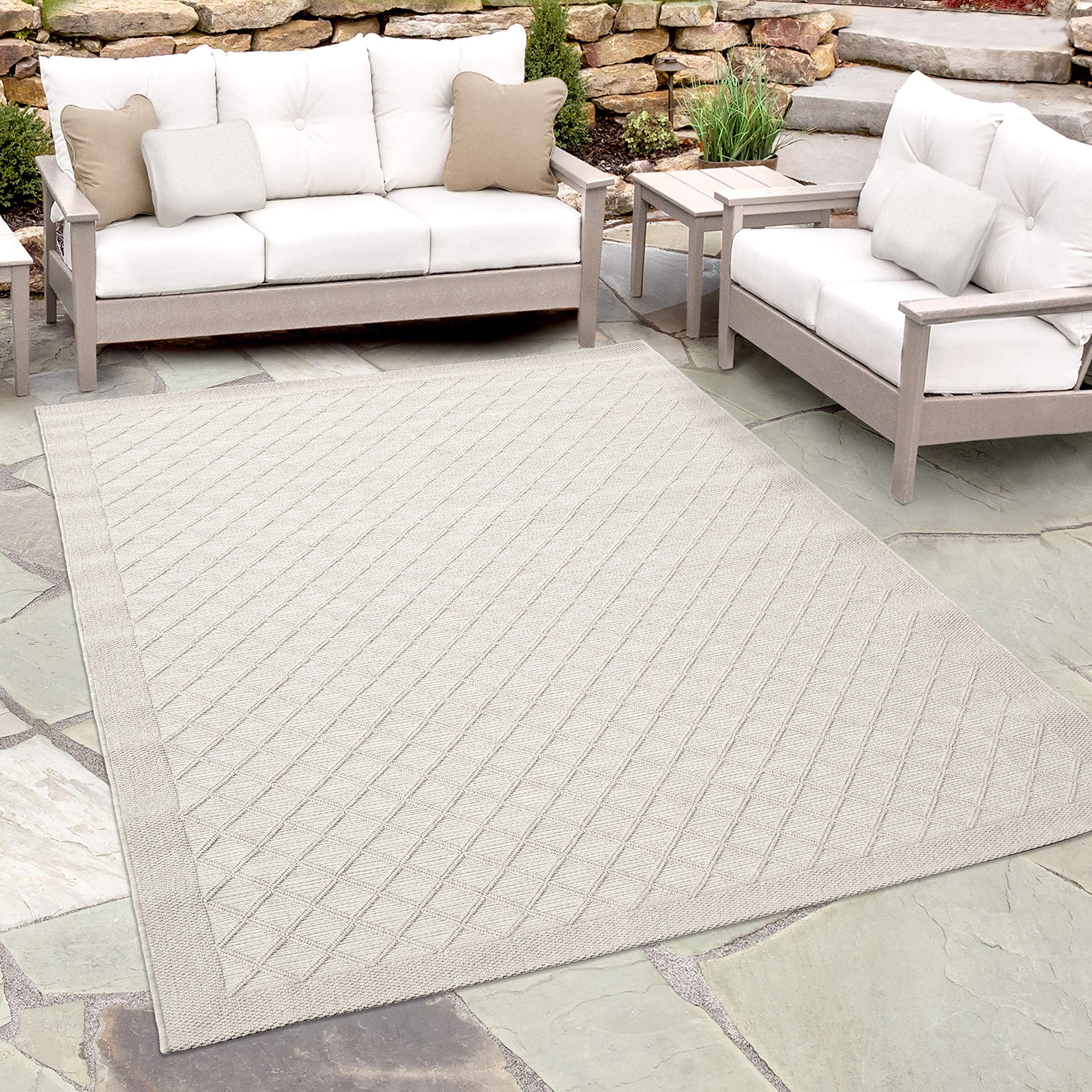 Orian Rugs Jersey Home Indoor/Outdoor Fusion Trellis Area Rug, 5'1" x 7'6", Ivory