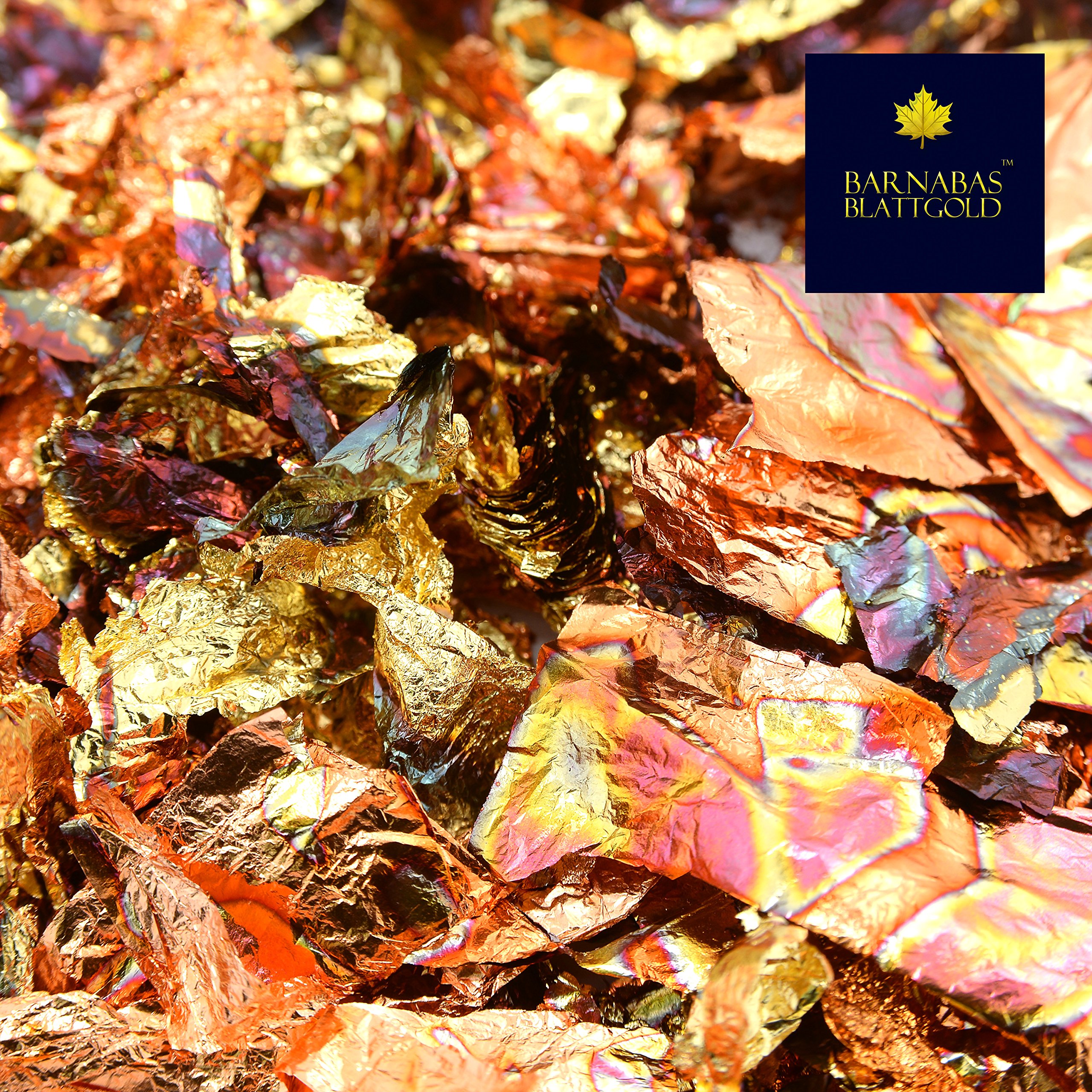 Barnabas Blattgold: Variegated Imitation Gold Leaf Schabin Flakes - Quality Metallic Foil Flakes for Gilding, Painting Arts and Crafts (5g)