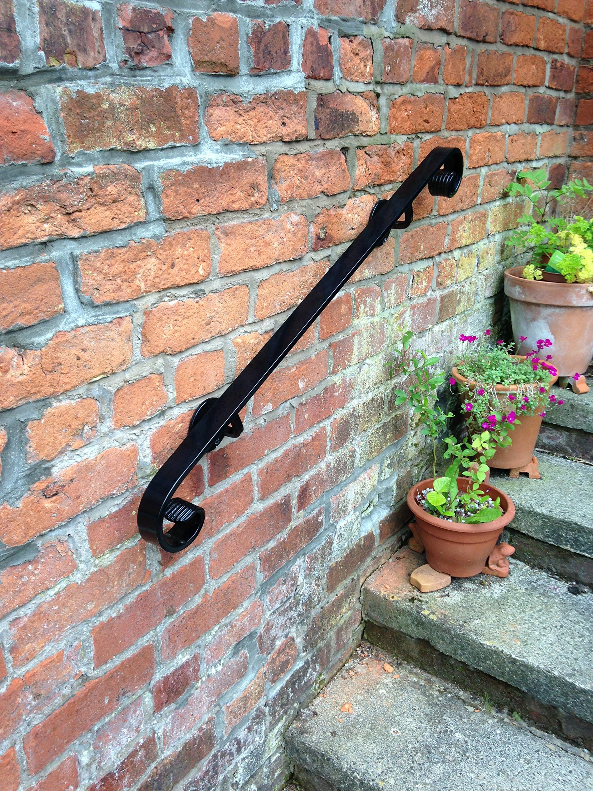 Black safety grabrail wrought iron hand rail 1 metre long forged hand made powdercoated for inside or outside stair steps security