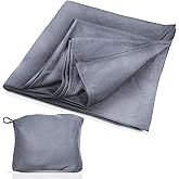 Cloudz Super Soft Jersey Airplane Travel Blanket for Your Flight, Car, Camping, Home or Comforting Warmth Anywhere! Large in Size at 50"x 50" and Includes a Bag! - Heather Grey