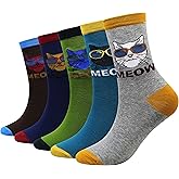 Wish Island Men's 5 Packs Fun Crazy Animal Cotton Casual Crew Socks