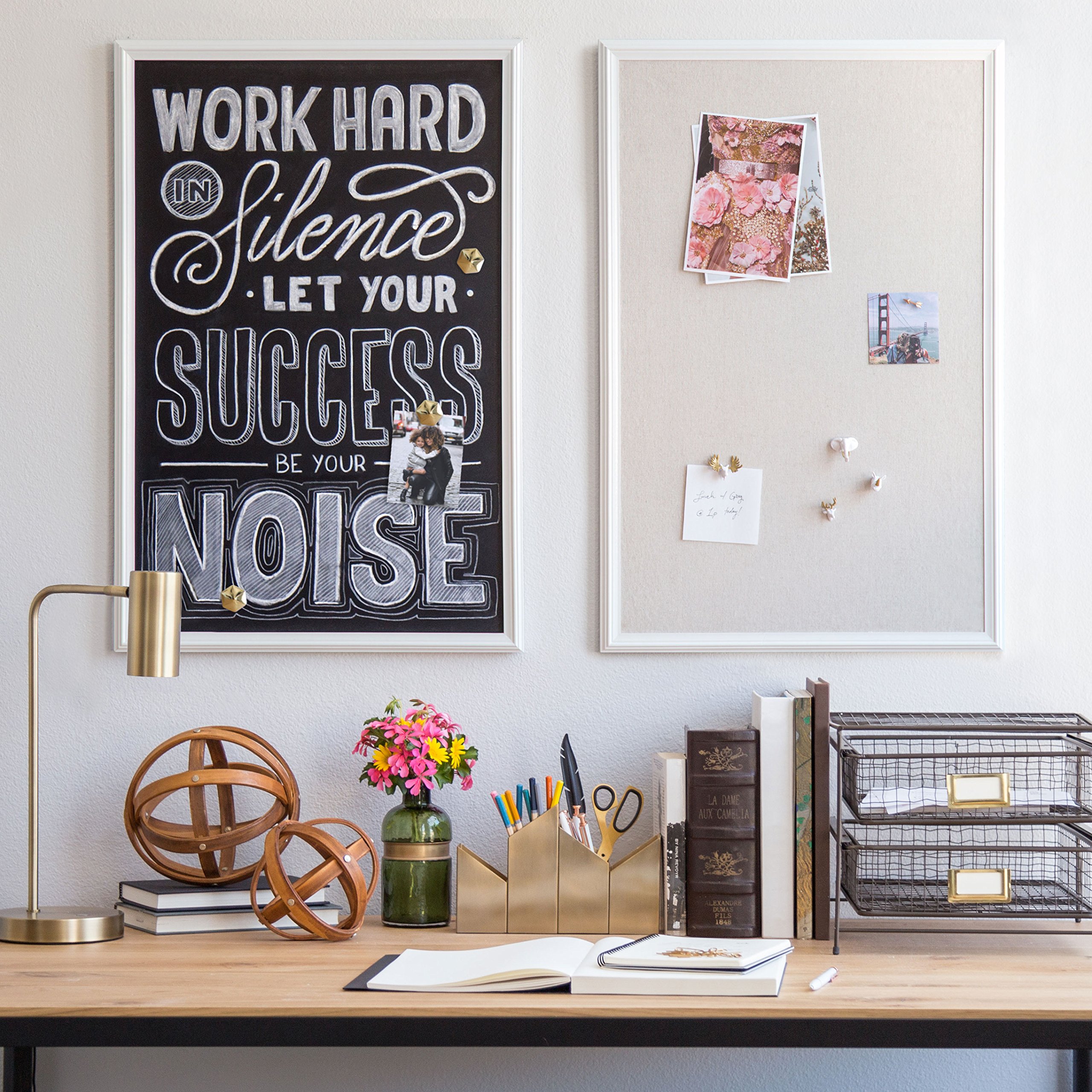 U Brands Cork Linen Bulletin Board, 22.90in x 33.3 Inches, White Wood Frame