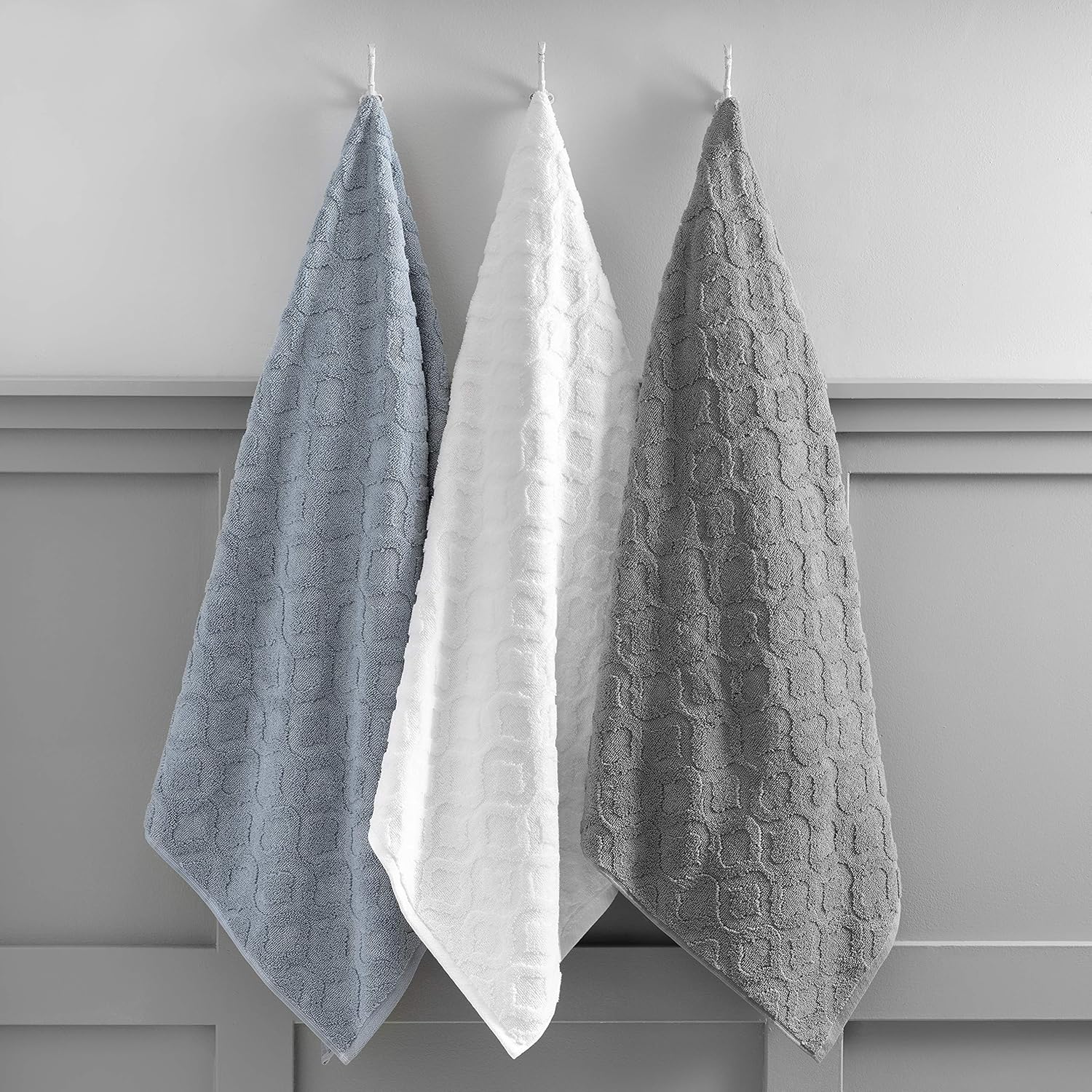 Welhome Athena Cotton Poly Textured Towel - Set of 6 (Dusty Blue) - Luxurious - Highly Absorbent - Soft - Durable - 600 GSM - Machine Washable - 2 Bath - 2 Hand - 2 Wash Towels: Home & Kitchen