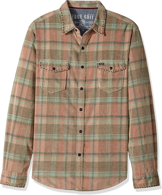 True Grit Men's Vintage Canyon Cord Long Sleeve Two Pocket Shirt, Sage