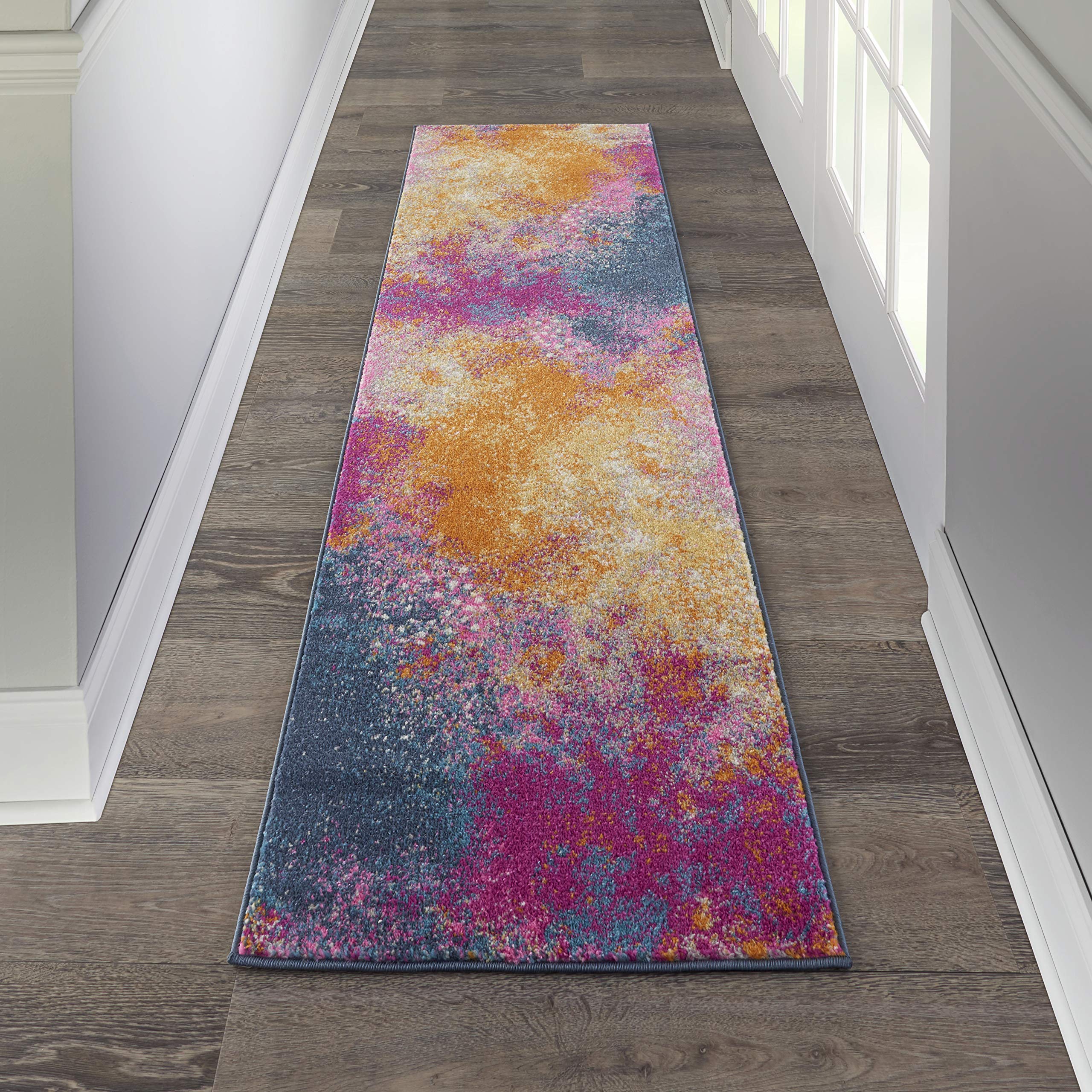 Nourison Home Passion Sunburst 2'2'' x 10' Area-Rug, Modern, Abstract, Easy-Cleaning, Non Shedding, Bed Room, Living Room, Dining Room, Kitchen, (10' Runner) Image