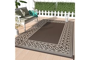 GENIMO Outdoor Rug Waterproof 3' x 5' for Patio, Foldable Reversible Plastic Straw Carpet for Porch, Outside Area Mat for Entryway, Rv, Deck, Picnic, Camper, Balcony, Beach, Coffee & Beige