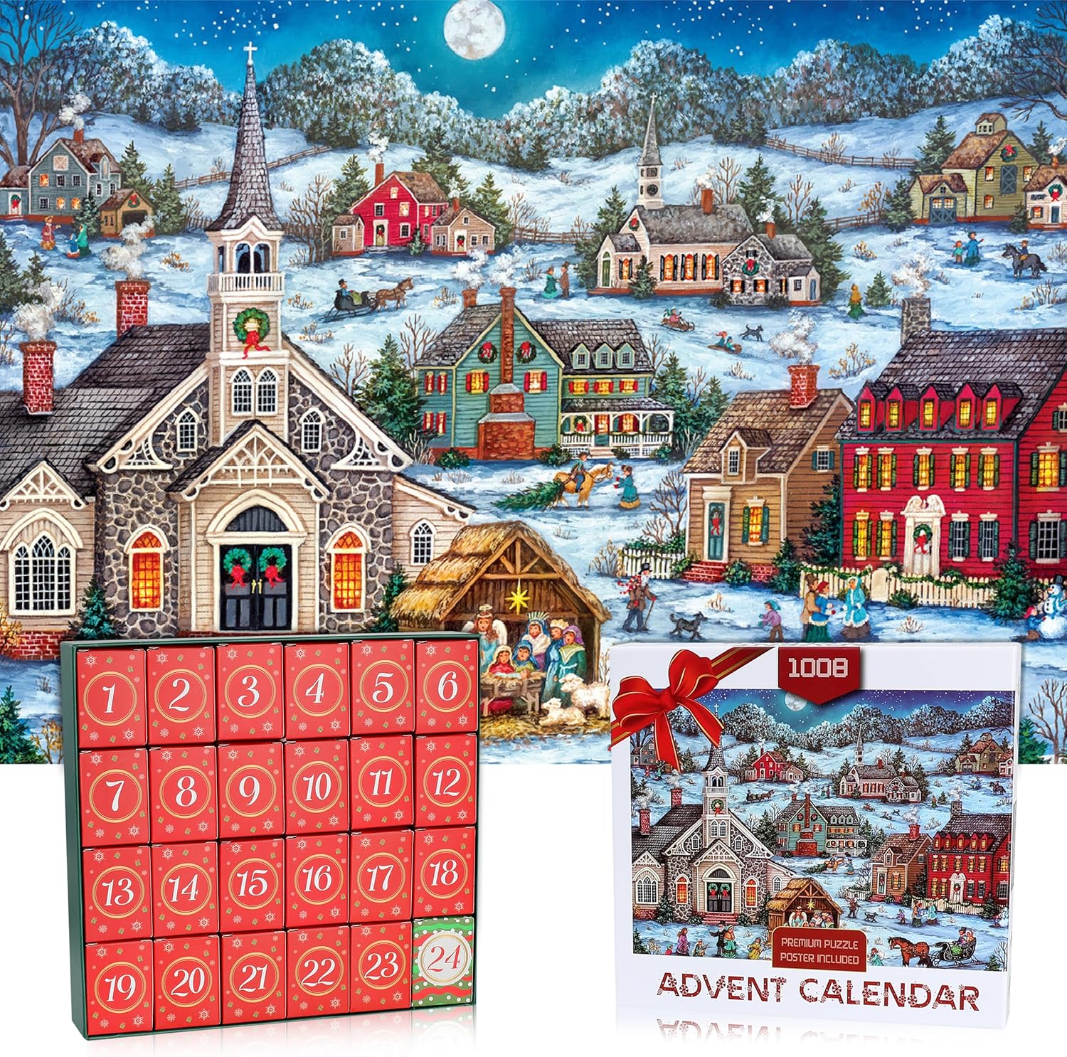 Advent Calendars - Jigsaw Puzzles Advent Calendar 2023 Christmas Gift, 24 Days 1008 Pieces Christmas Nativity Puzzle Toys Countdown Calendar, Great Stocking Stuffer Xmas Gifts