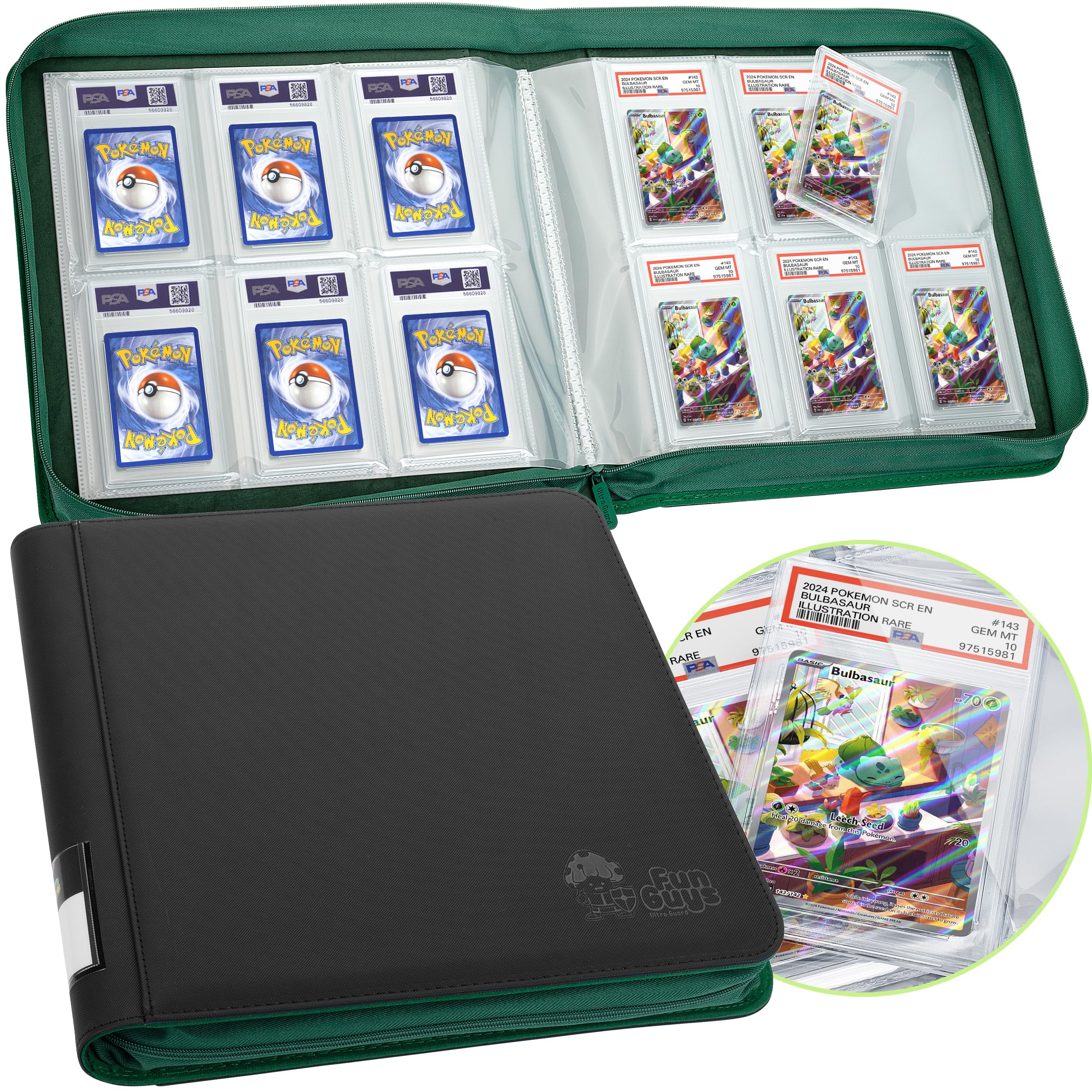 FunGuys Graded Card Binder – 60 PSA Slab Holder, 6 Pocket Card Storage, PSA Slab Graded Display Case Album, Zipper Card Collection Binder, Yugioh & MTG Binder