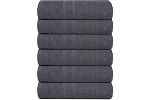 Pristine Linen Cotton Bath Towels 24x48 Inches Charcoal Grey Pack of 6 Terry Towels for Bathroom for Shower, Pool, Spa, Gym, Hand Towel for Daily Use, Lightweight Bath Towel Set Absorbent Quick Dry