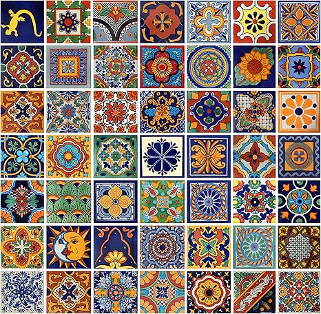 Amazon Color Y Tradicion メキシカンタイル 100枚 4x4インチ 手塗り 100枚 50種類のデザイン インテリア オンライン通販