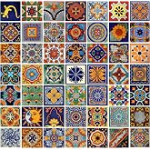 Handmade Mexican Tile Set 100 Pieces — 4x4 Decorative Talavera Tiles — 50 Unique Hand-Painted Designs — Mexican Folk Art Wall Tiles