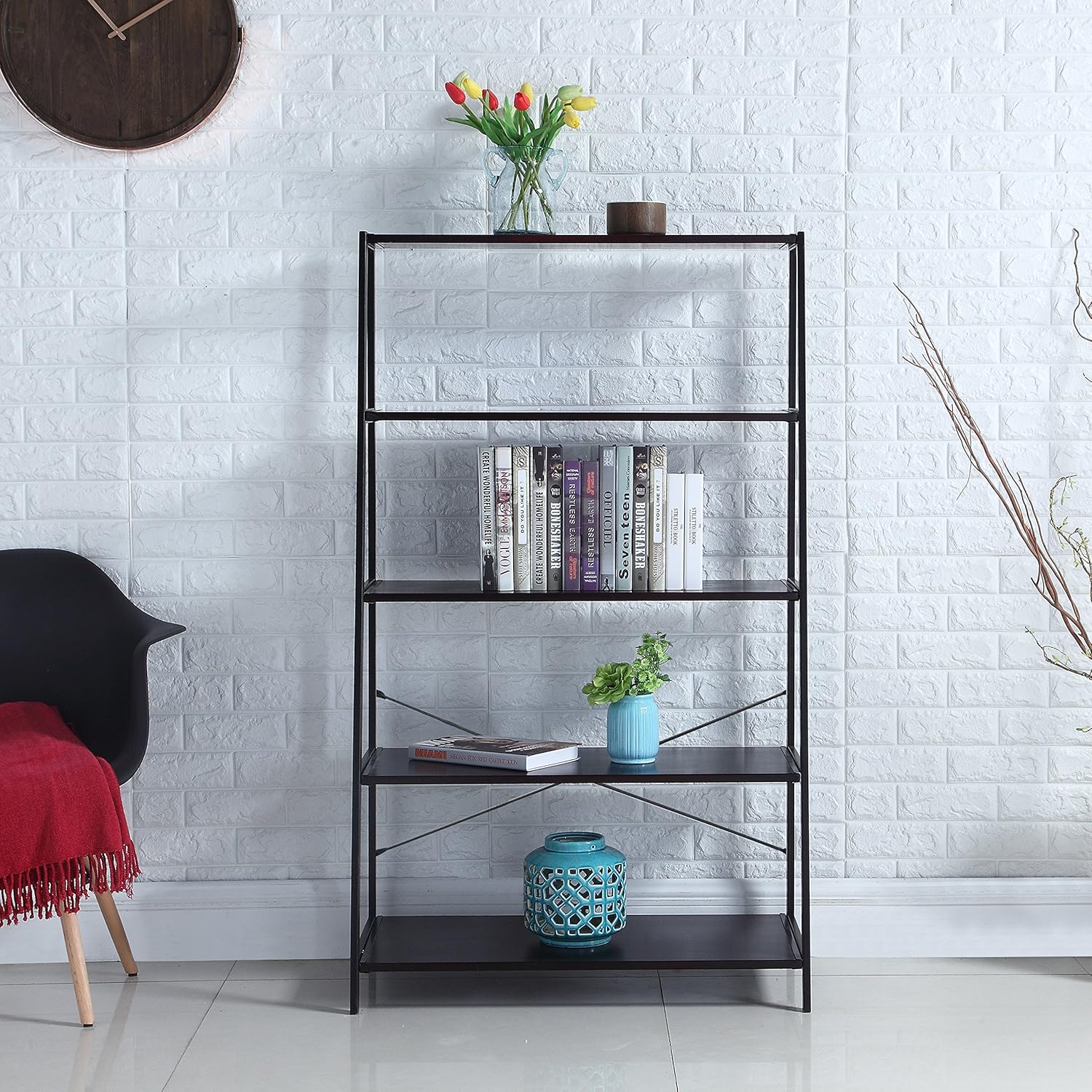 5Shelve AFrame Standing Shelving Unit (Black / Brown