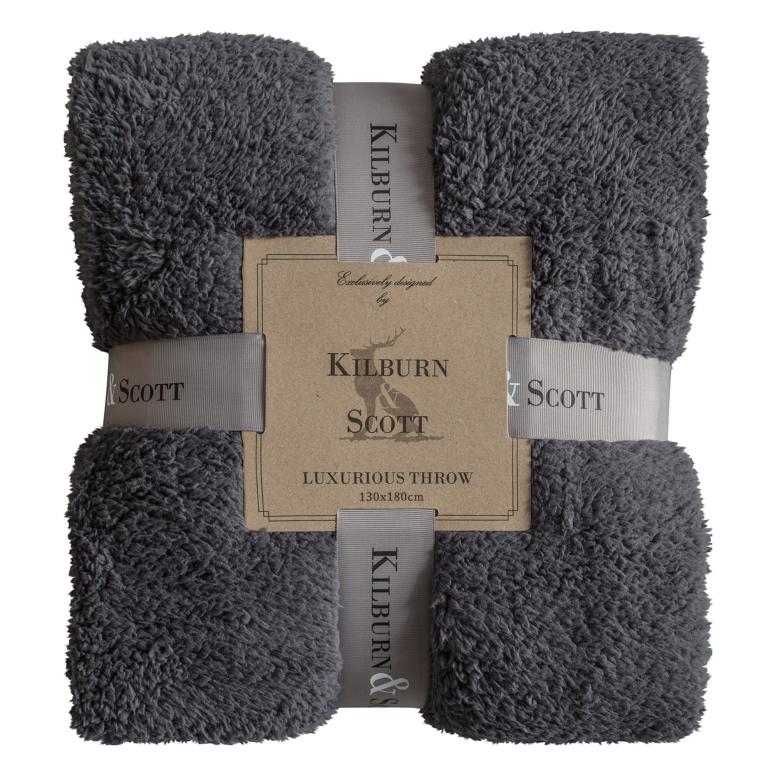 Gallery Direct Teddy Fleece Throw Charcoal 1300x1800mm, Polyester