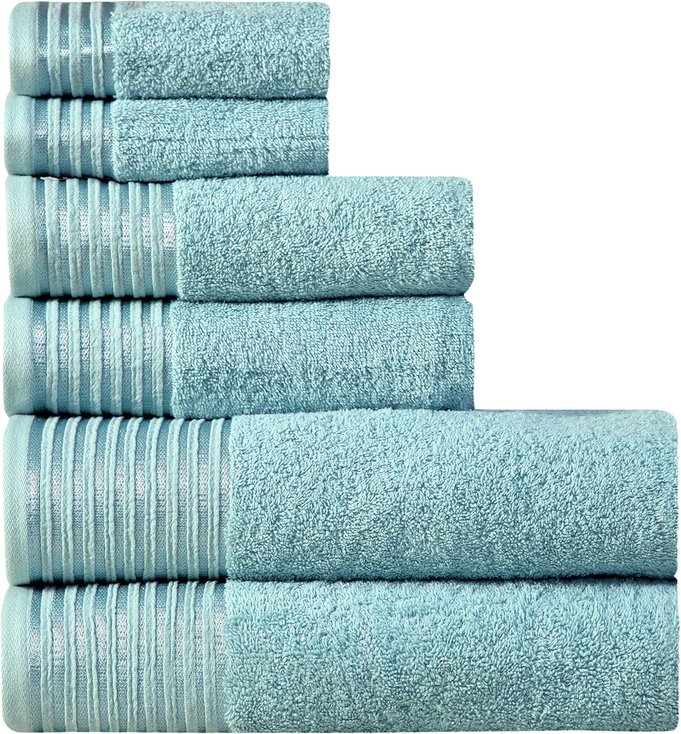 Wicker Park 600 GSM Ultra Soft 100% Combed Cotton 6-Piece Towel Set (Aqua): 2 Bath Towels, 2 Hand Towels, 2 Washcloths, Long-Staple Cotton, Spa Hotel Quality, Super Absorbent, Machine Washable
