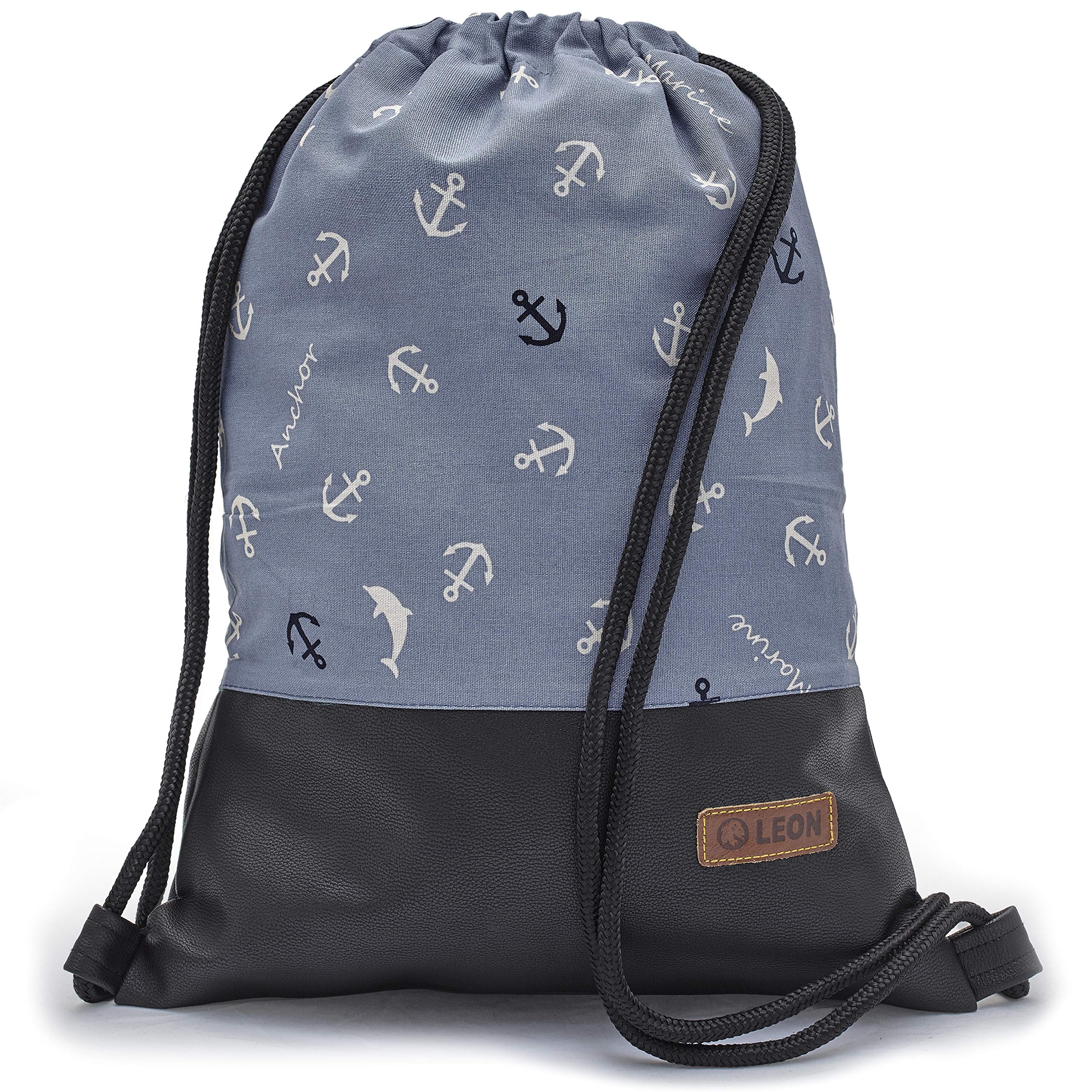 By Bers LEON Gym Bag with Inner Pockets Zip Backpack Pouch Bag Women Men & Teenagers Gym Bag Draw String, Marine_swpu, 40cm hoch