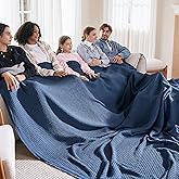 Bedsure Gentlesoft 100% Cotton Large Blanket Oversized King for Bed - Breathable Thick Waffle Weave Blanket for Summer, Couch Cover, Navy, 120x94 inches