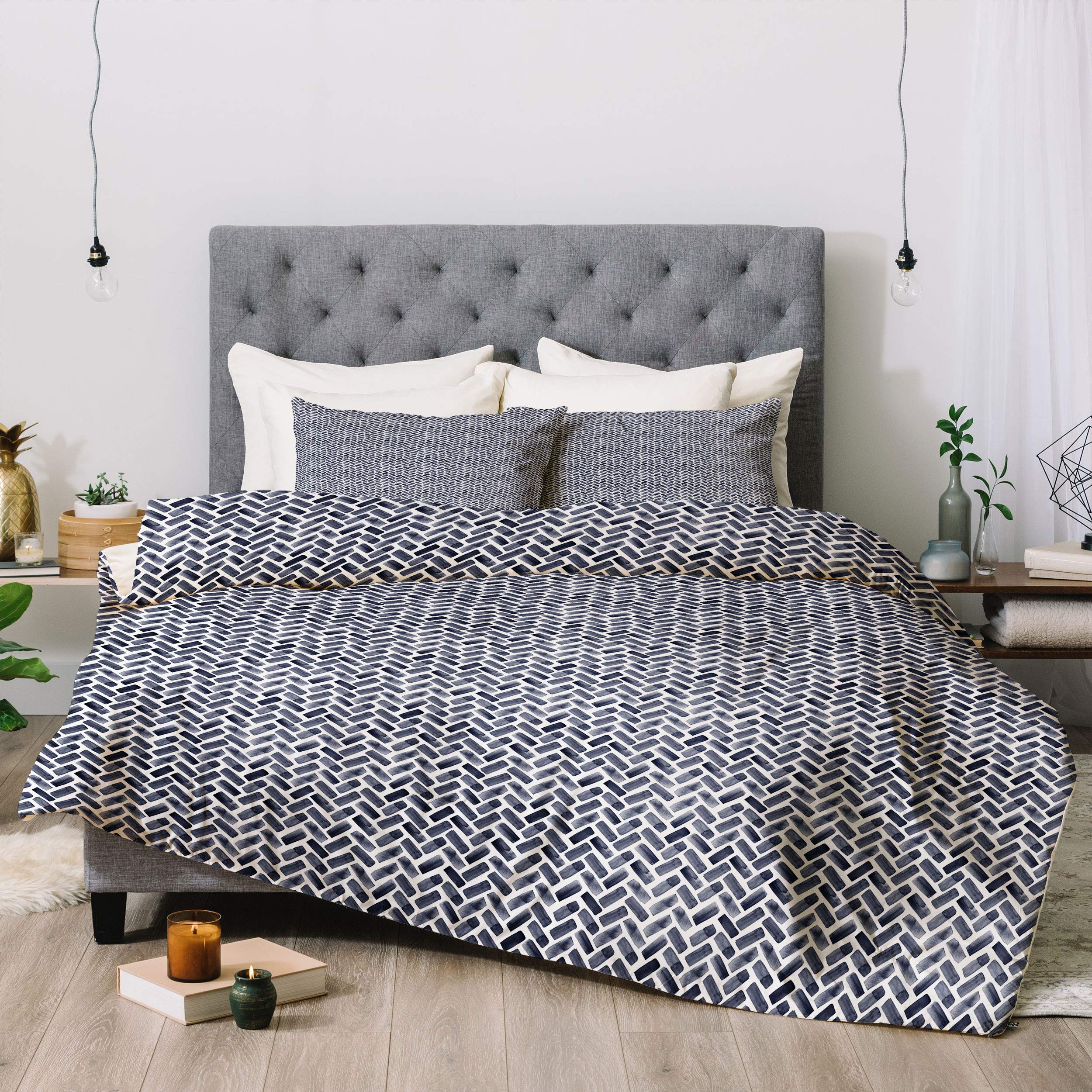 Photo 1 of (comforter only) (bagged) Deny Designs Little Arrow Design Co. Arcadia Herringbone in Indigo Comforter Set with Pillow Shams, Full/Queen, Blue