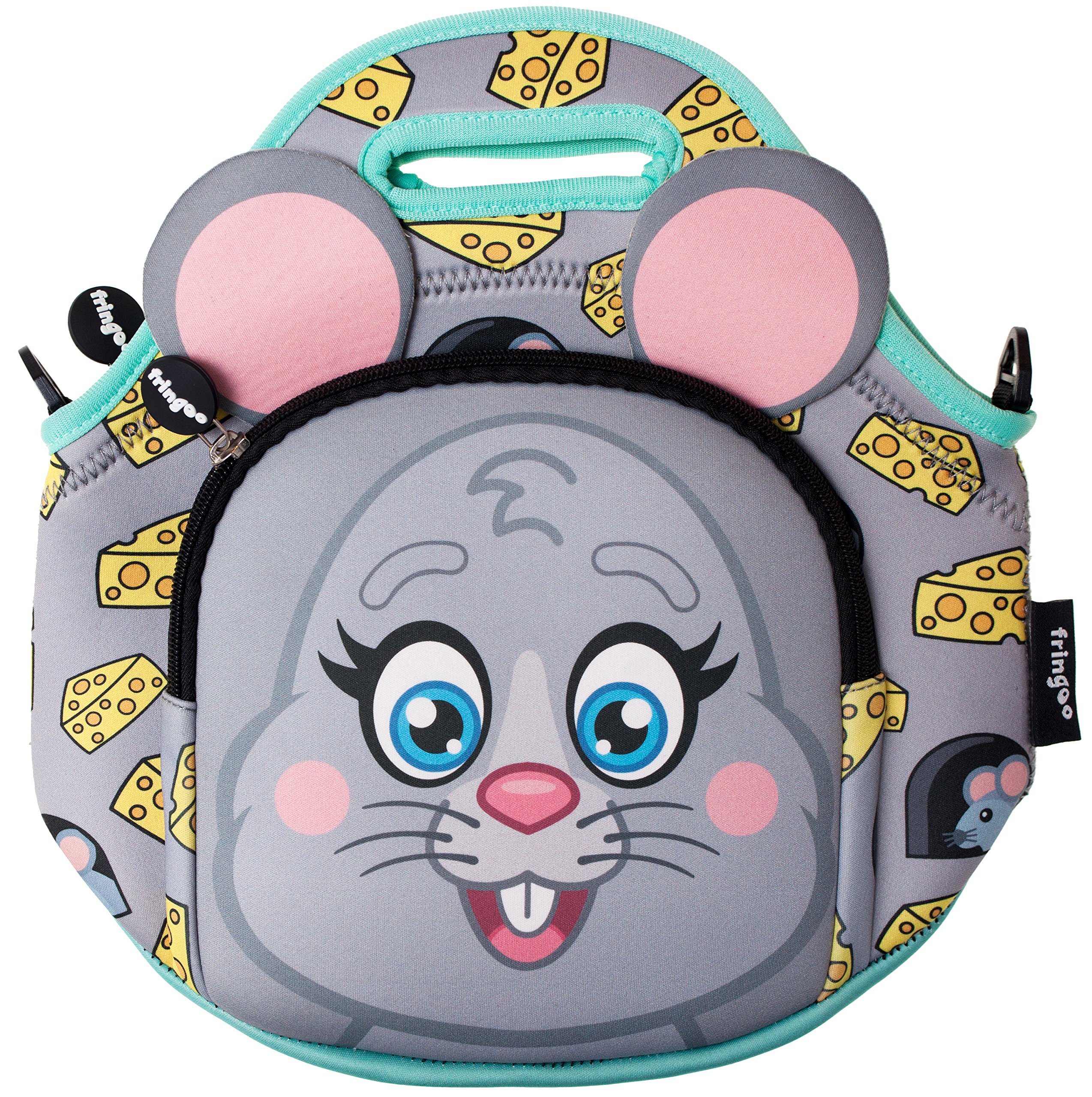 Fringoo® Kids Lunch Bag - Made from Neoprene Thermal Insulated Material - School Lunch Bag - Zipped Pocket Shoulder Strap (Mouse)