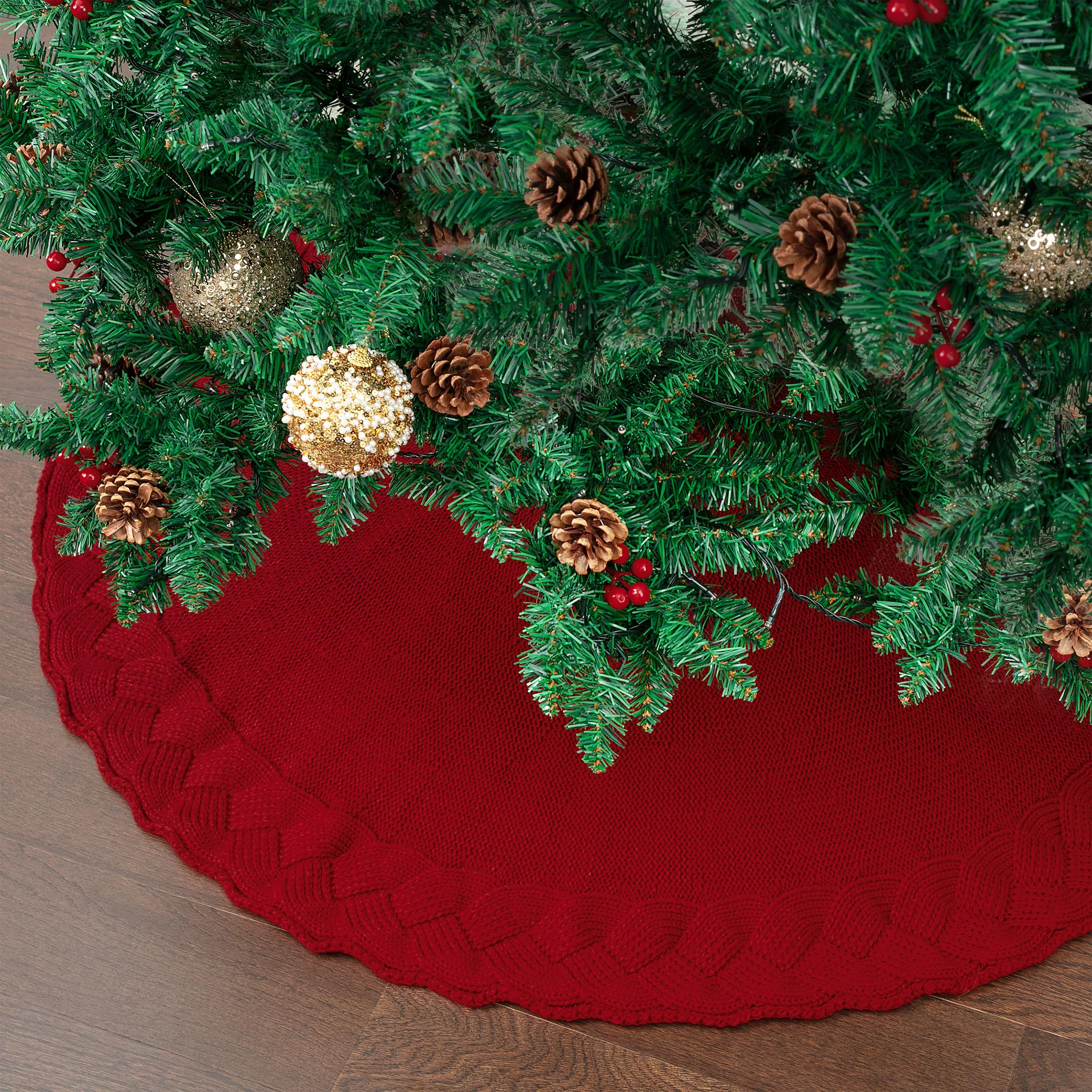 Photo 1 of Mr. Pen- Small Christmas Tree Skirt, 24", Red Knitted Christmas Skirt Tree