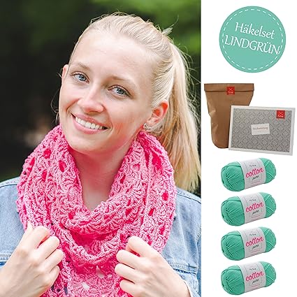 MyOma Häkelset * Häkelpackung Dreieckstuch Flower Power Häkelpaket mit 6 Knäuel Baumwolle Cotton Pure und Häkelanleitung INKL
