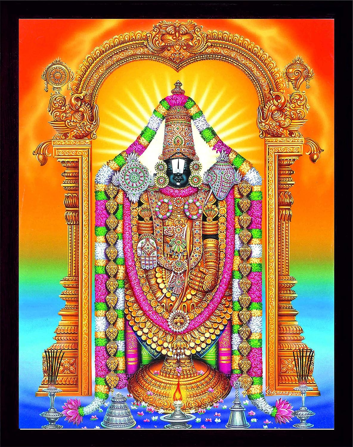 Lord Balaji/Tirupati Balaji/Venkateswara/Lord Vyankatesh with Goddess Laxmi/Lakshmiji with Balaji, A Religious Poster painting for Wealth. Prosperity Home and Office for Good Luck