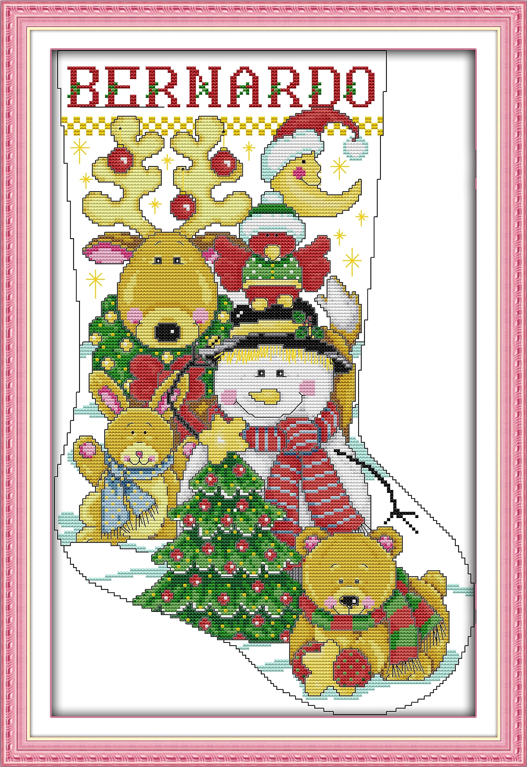 ABEUTY Cross Stitch Kits Christmas Stockings 5 for Adults Pre Printed or NOT, DIY 14 Count Embroidery Sewing Starter Kit Stamped or Unstamped DMC Needlework Easy Beginners (Stamped)