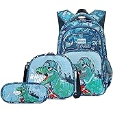 Wawakube 3Pcs Boys Dinosaur Backpack Set with Lunch Box Pencil Case, School Book Bag for Kids Elementary Preschool…