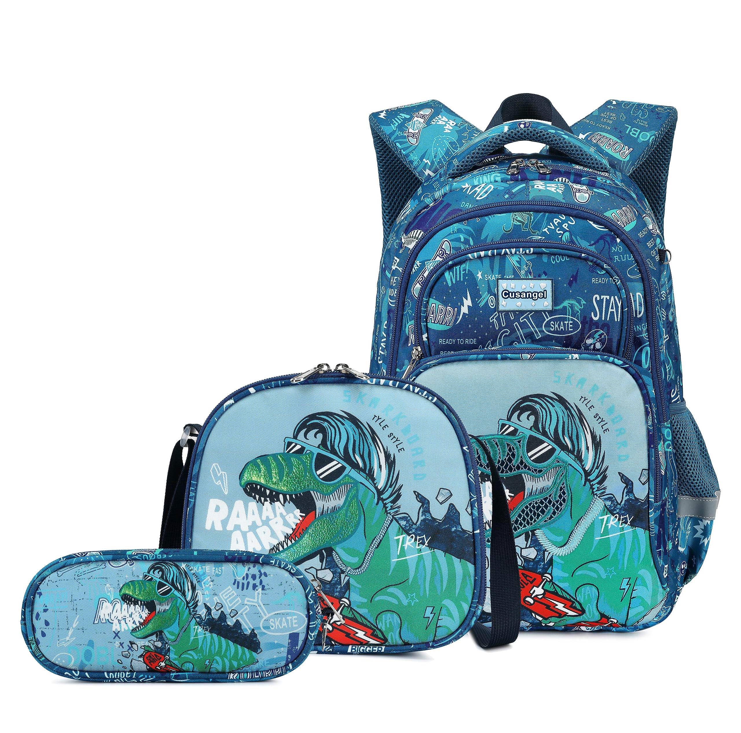 Wawakube 3Pcs Boys Dinosaur Backpack Set with Lunch Box Pencil Case, School Book Bag for Kids Elementary Preschool…