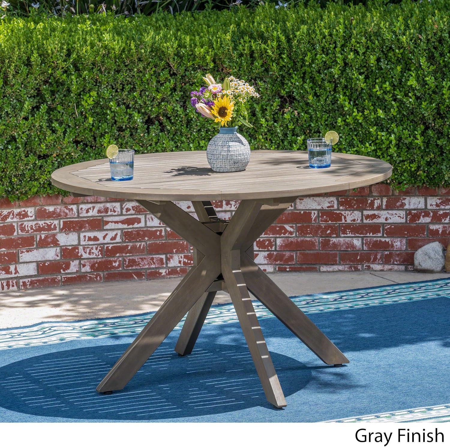 Christopher Knight Home 305060 Stanford Outdoor Round Acacia Wood Dining Table with X Base, Gray Finish : Garden & Outdoor