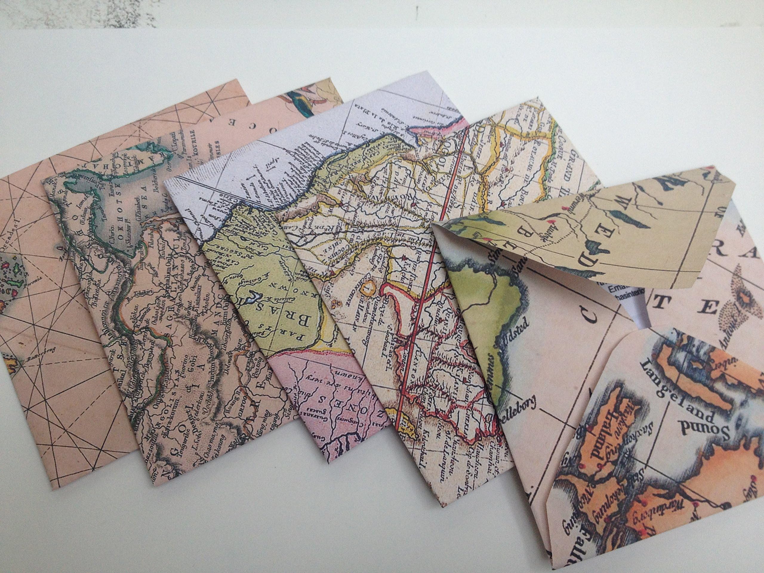 Vintage Map Style Handmade Envelopes