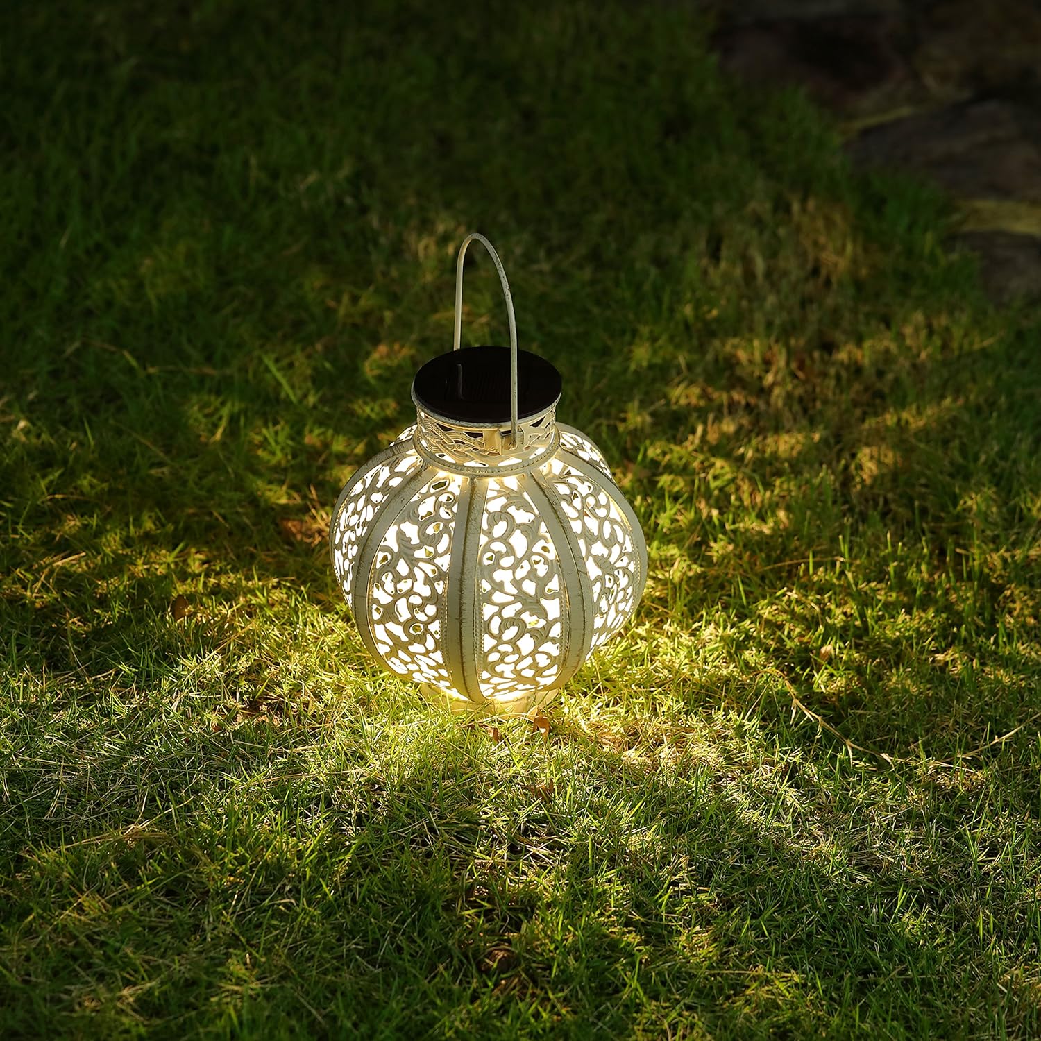 MAGGIFT 2 Pack Hanging Solar Lights Outdoor Solar Lights Retro Hanging Solar Lantern with Handle, 6 Lumens, White : Garden & Outdoor