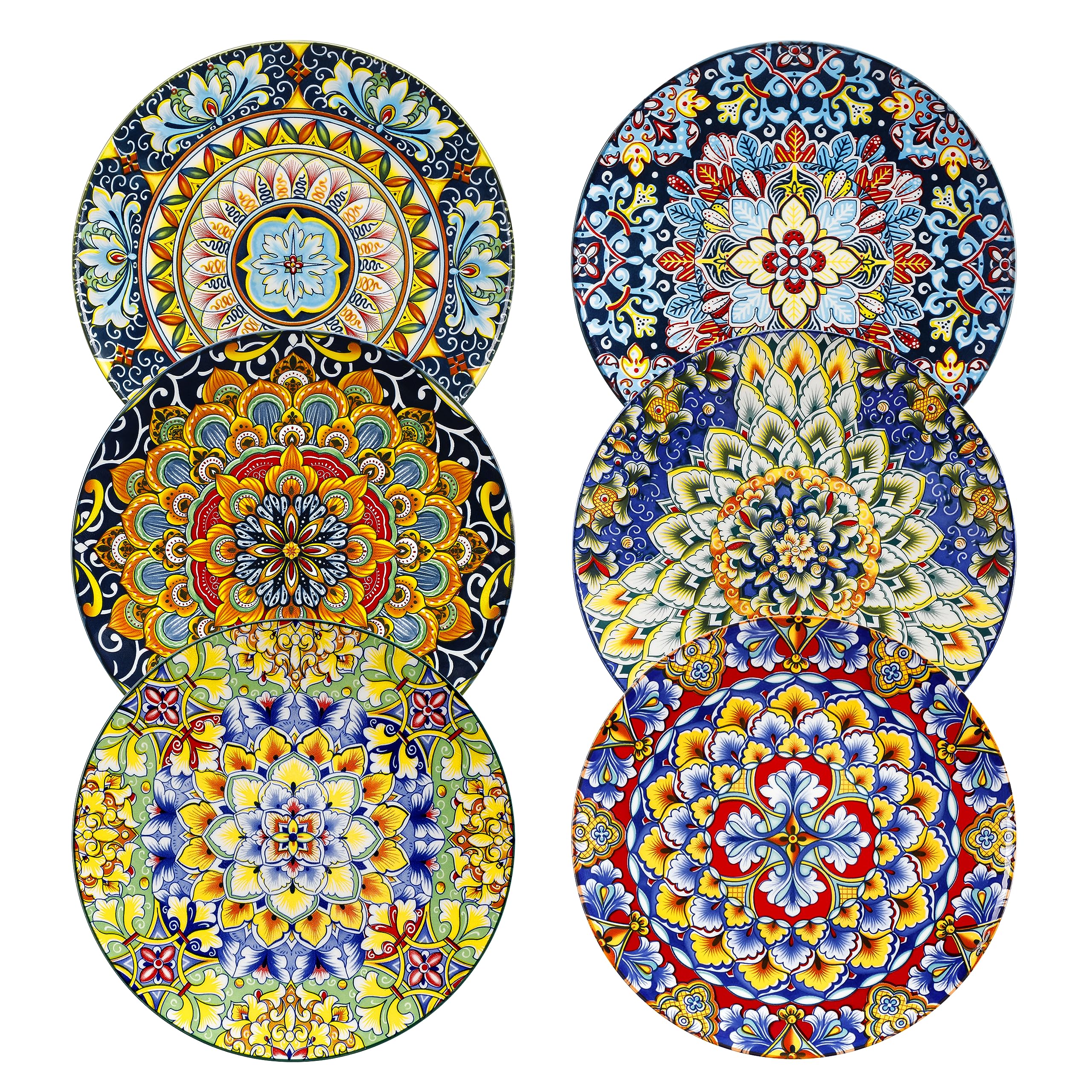vancasso SIMI Dessert Plates Set of 6, 8.5 Inch Porcelain Salad Plates, Small Dinner Plate Set, Microwave, Oven and Dishwasher Safe, Colorful Bohemian Style Dishes for Kitchen