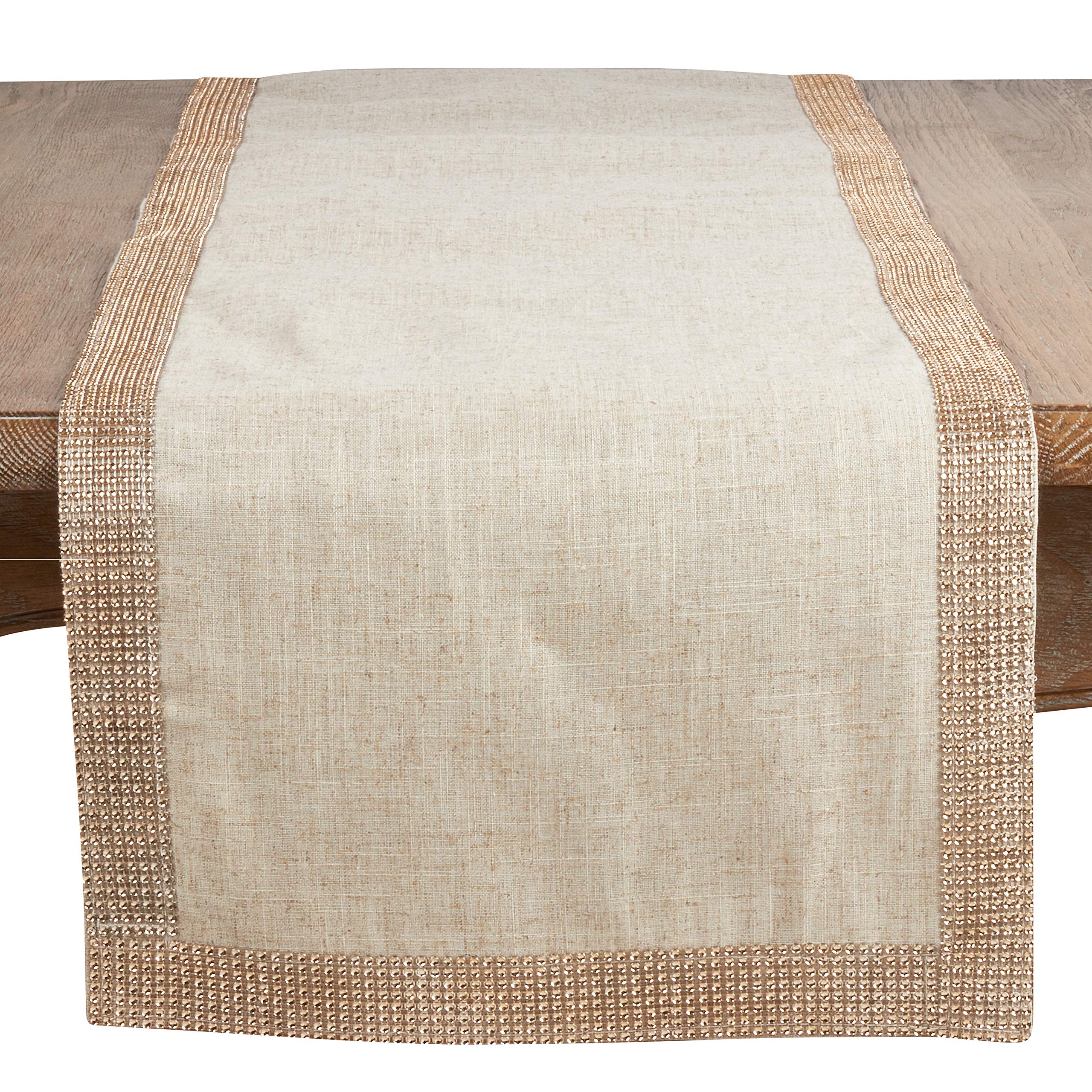 SARO LIFESTYLE 315.CH16120B Lily Collection Table Runner with Studs, 80% Polyester, 20% Linen, Champagne-Coloured