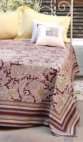 The Shop Printed 100% Cotton Double Size Bedsheet/Bed Cover - 90x108 inches Kashmir Wine