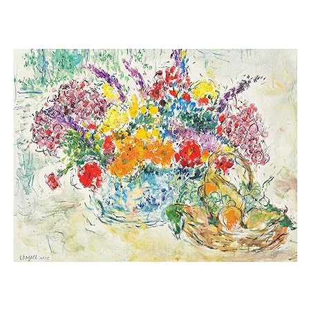 Glasbild Wandbild Marc Chagall - Obst und Blumen im Atelier 75 cm x 100 cm
