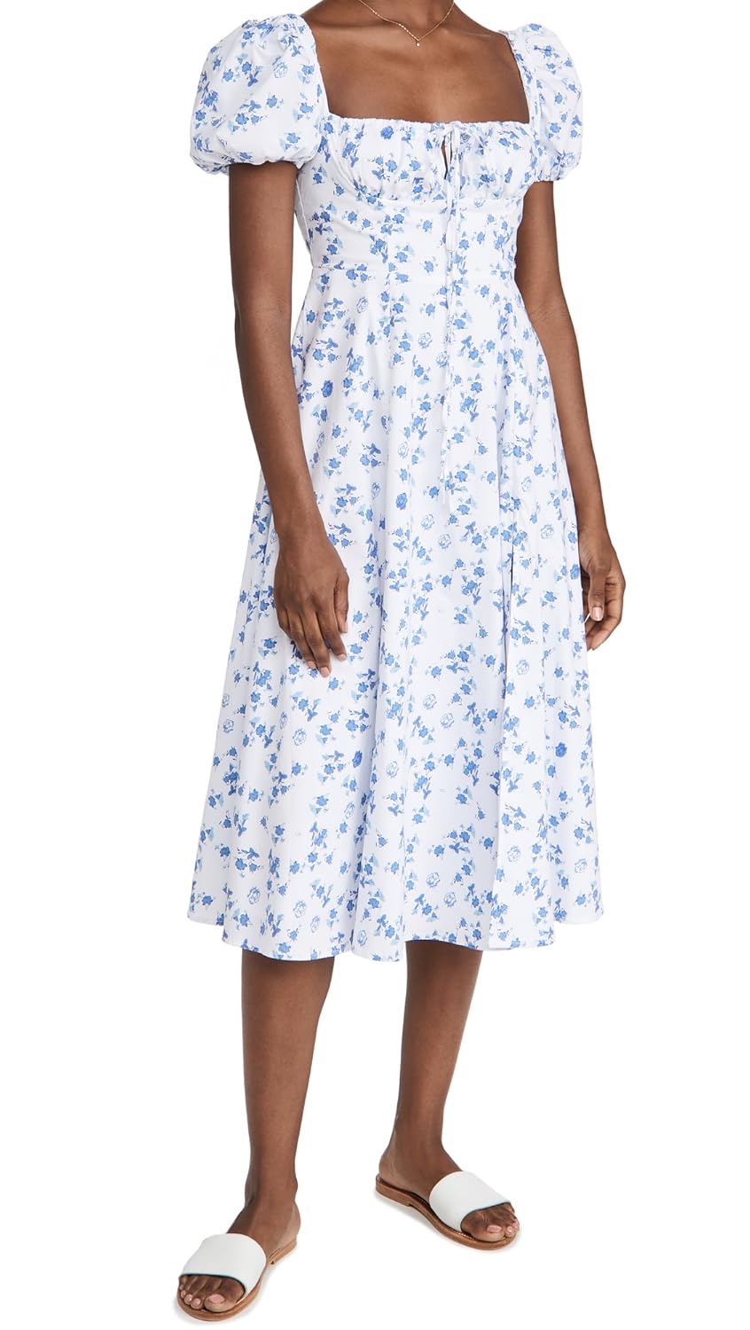 Buy OPT Women's Cotton Peasant Dress, White Floral, Large at Amazon.in