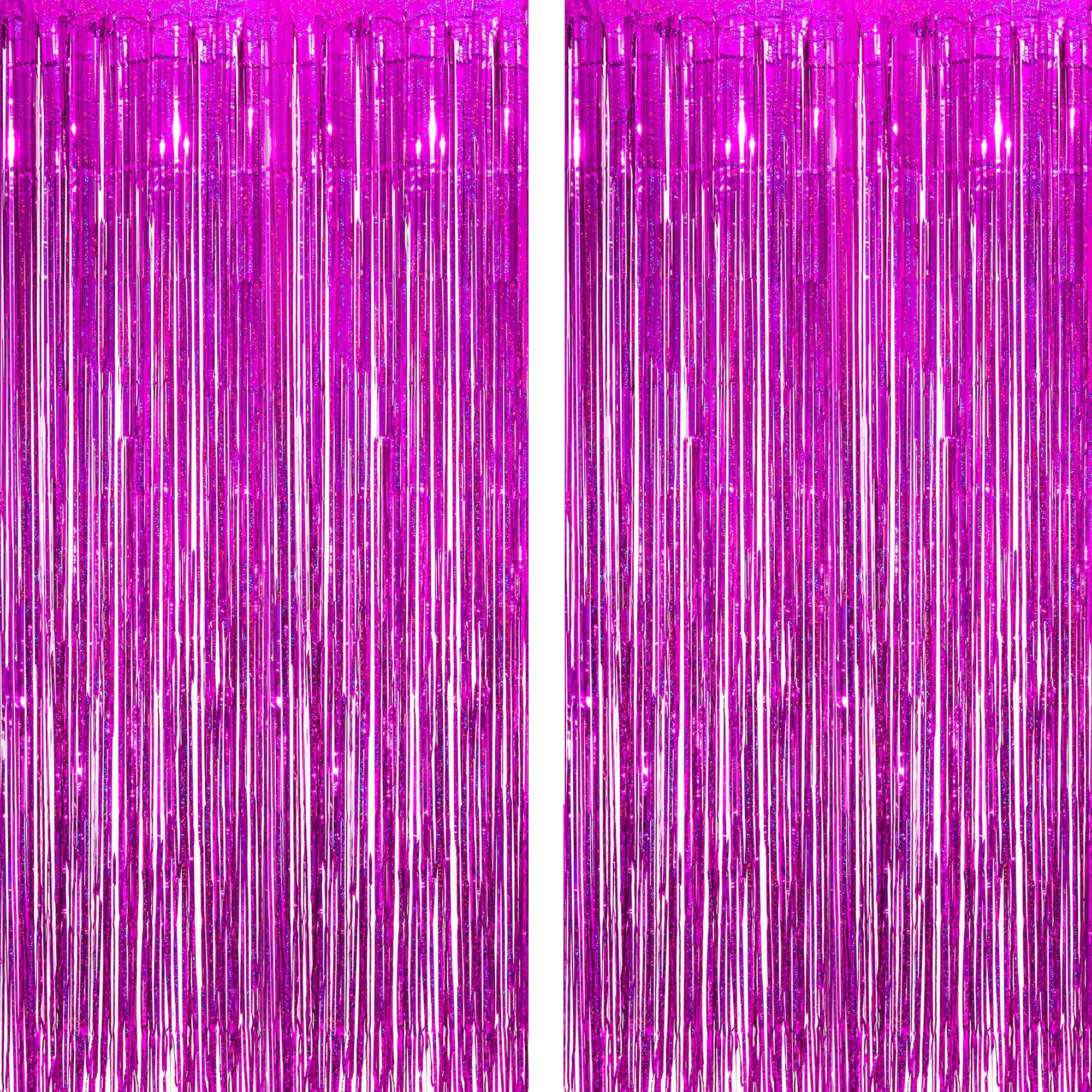 Malanku Hot Pink Tinsel Metallic Foil Fringe Curtain Backdrop, 2 Pack 3.2ft x 8.2ft Tinsel Doorway Wall Decorations for Birthday Graduation Bachelorette Baby Shower Party