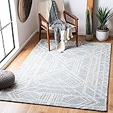 SAFAVIEH Micro-Loop Collection Area Rug - 5' Square, Light Blue & Ivory, Handmade Wool, Ideal for High Traffic Areas in Livin