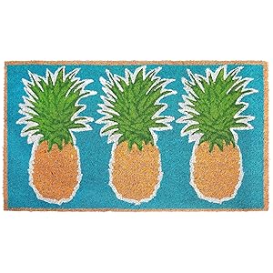 Liora Manne NTR12203504 Natura Coastal Beach Pineapples Aqua Outdoor Welcome Coir Door Mat, 18" X 30"