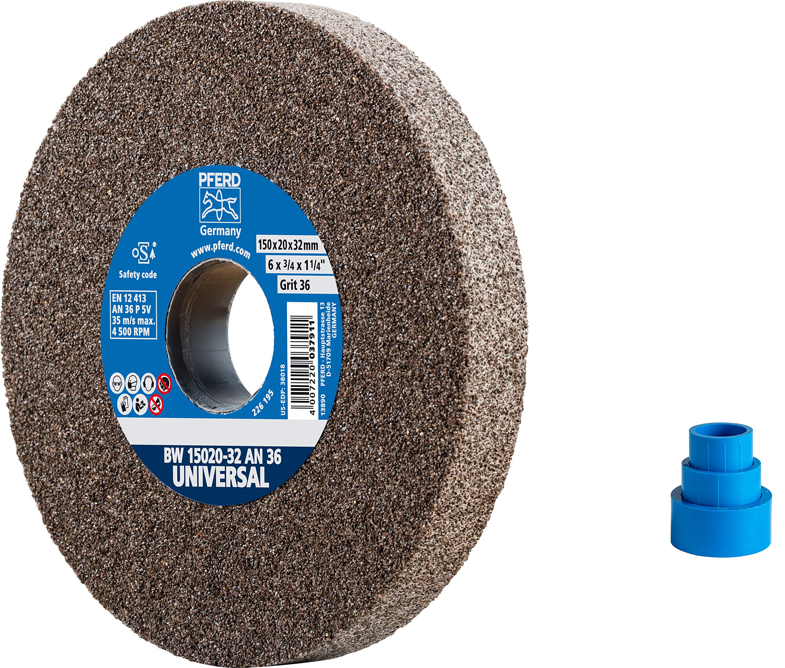 PFERD 39009708 Universal Sanding Disc 150 x 20 x 32 mm A36 Hard Sanding Disc for Universal Grinding Tasks, with Reducing Sleeves (25/20/16 mm)