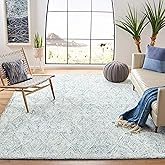 SAFAVIEH Capri Collection Area Rug - 9' x 12', Blue & Ivory, Handmade Wool, Ideal for High Traffic Areas in Living Room, Bedr