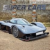 2026 Square Wall Calendar - Super Cars 12 x 12 Inch Monthly View, 16-Month, Transport Theme, Includes 180 Reminder Stickers